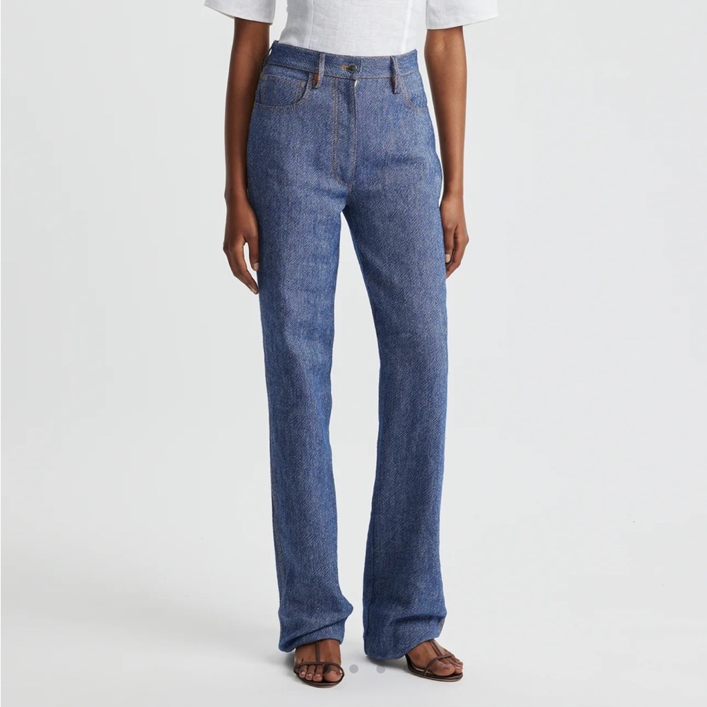 Emilia Wickstead cotton linen Indigo Ziggy Straight Leg Jeans pants NWT 6 luxury